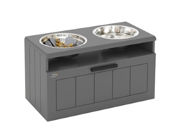 Estação de alimentação para cães com 2 tigelas inox, gaveta, MDF Cinza S/MARCA