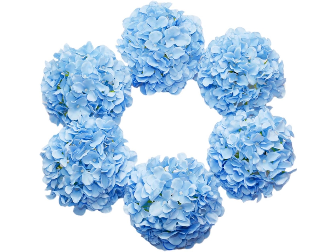 Pacote com 6 Hortênsias Artificiais Grandes de Seda Tiara Flores. Hastes Brancas para Decoração Casamentos, Casa e Jardim BRILVIBERA (azuis)