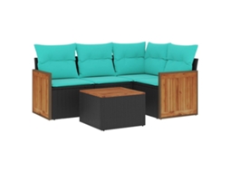 Conjunto de Sofá de Jardim de 5 Peças com Almofadas em Rattan Sintético Preto MAISON EXCLUSIVE