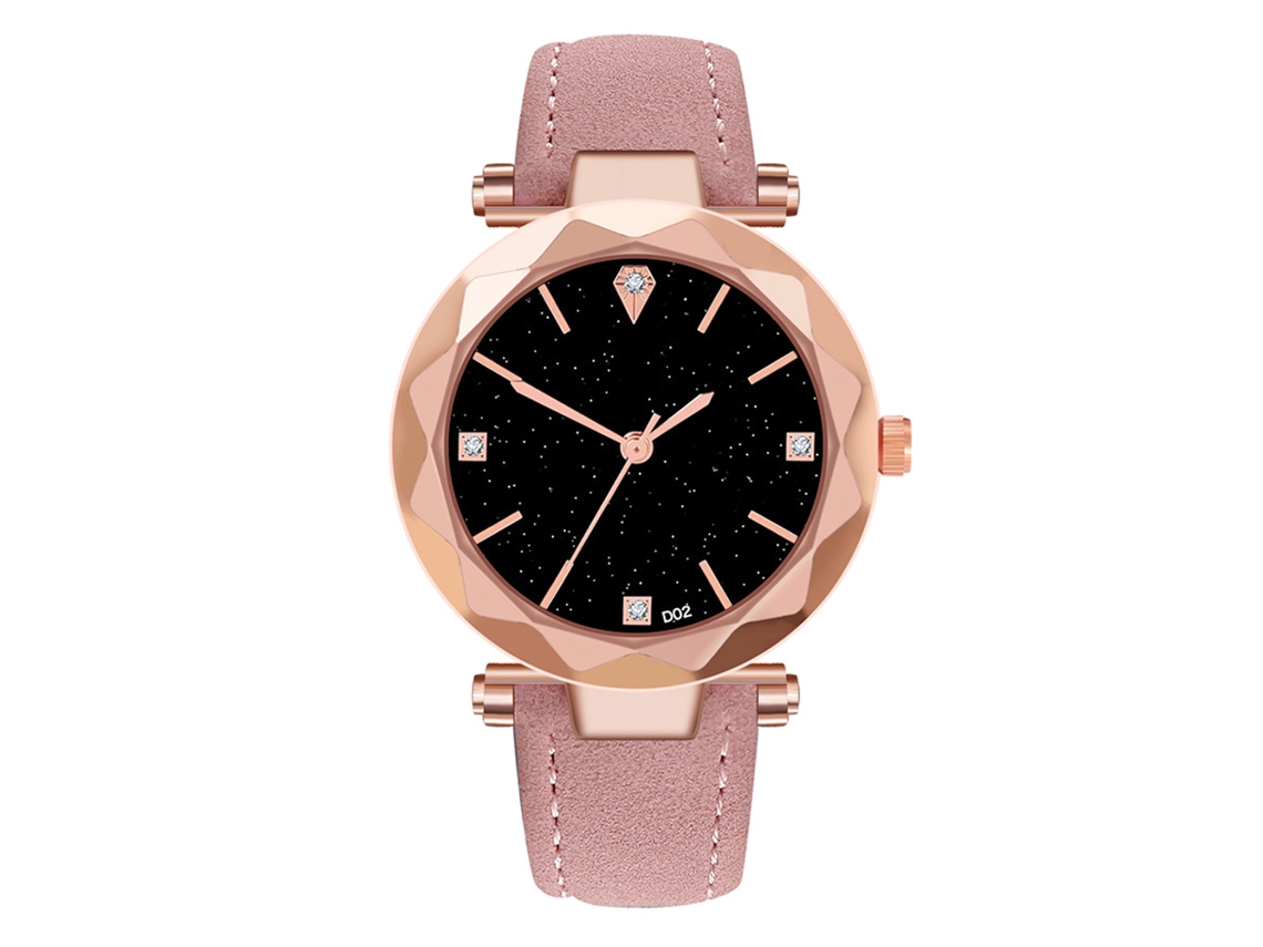 Relógio de Pulso Feminino de Quartzo de Couro Pu com Dial Redondo Elegante Casual Rosa
