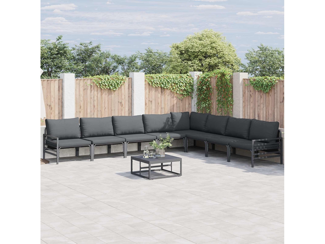 Vidaxl Conjunto De Sofá De Jardim 9 Unid. Preto Aço