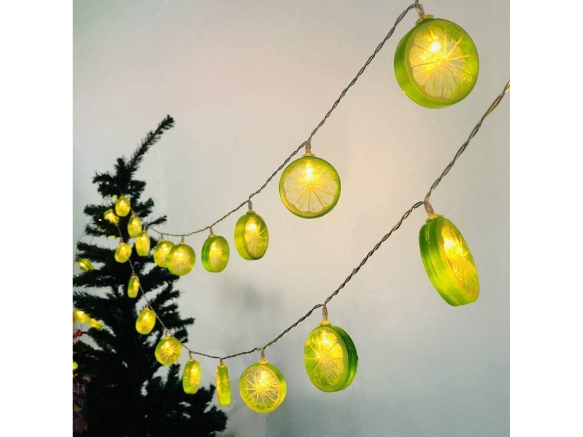 Luzes decorativas Nova Line de fatias de limão, vime com folhas verdes, luzes fadas USB