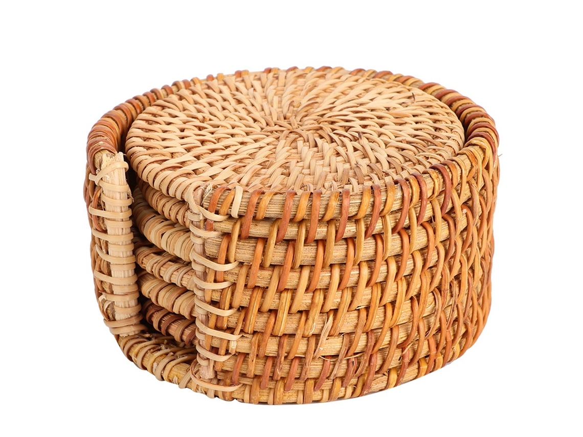 Conjunto De 6 Suportes Para Chá Feitos À Mão Em Cesto De Cabaça Com Apoio Isolante Para Xícara De 10 Cm / 3,9 Polegadas Other