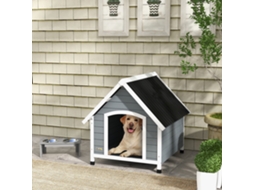 Casota De Madeira Para Cachorro Grande Ao Ar Livre, Com Piso Removível, 84x99x87cm Na Cor Cinza
