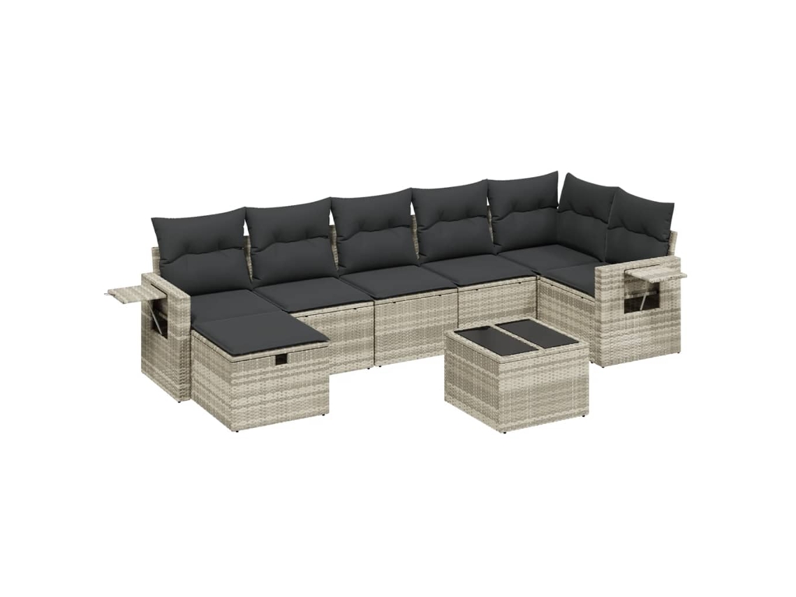 Conjunto 8 sofás jardim c/ almofadões VIDAXL vime PE cinzento-claro
