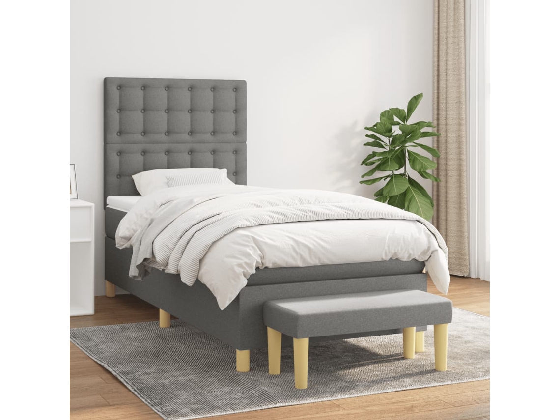 Cama Com Molas/colchão 90x190 Cm Tecido Cinza-escuro