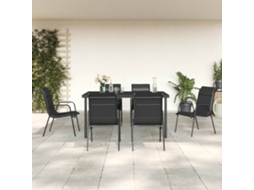 7 Pcs Conjunto De Jantar Para Jardim Aço E Textilene Preto Dkd Home Decor