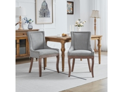 Par Cadeiras Ultra Cinza Pés Madeira Tachas Bronze