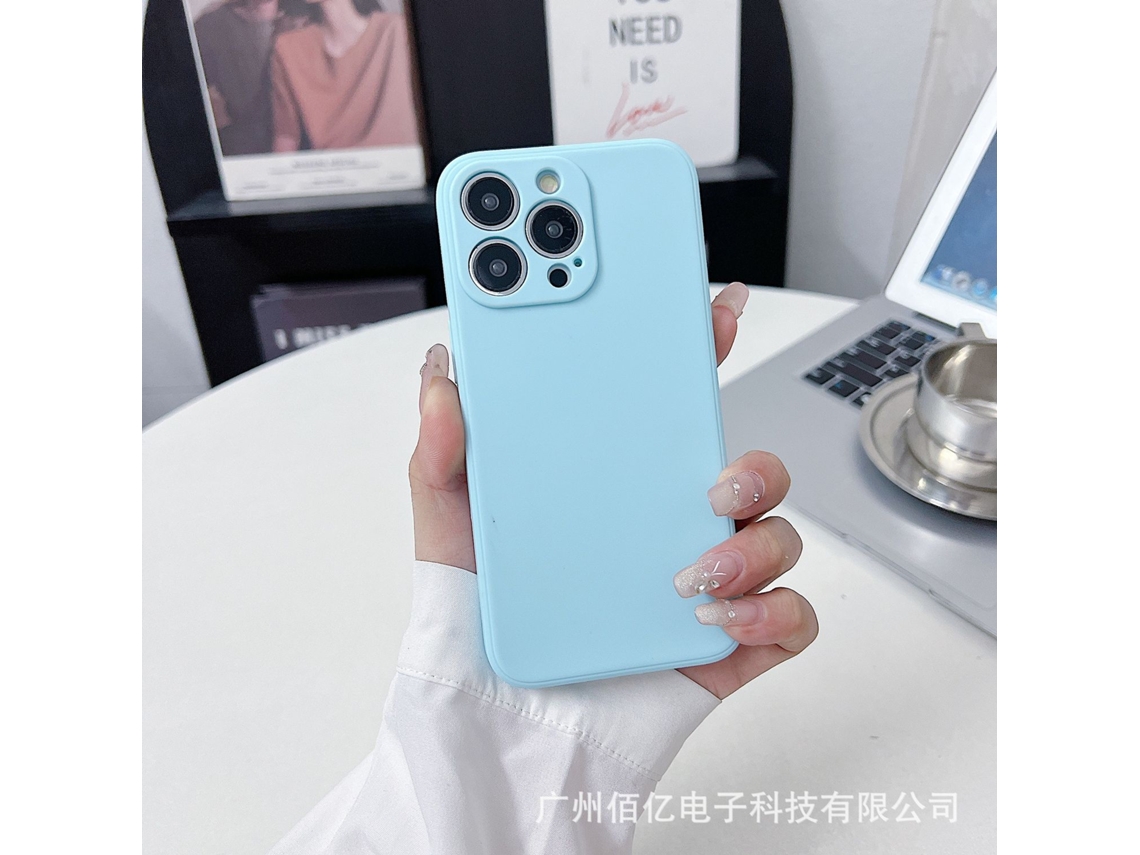 Capa Azul-clara Para Iphone 17 Air, Com Bordas Retas, Estilo Cubo, Resistente A Impactos E Cor Sólida.