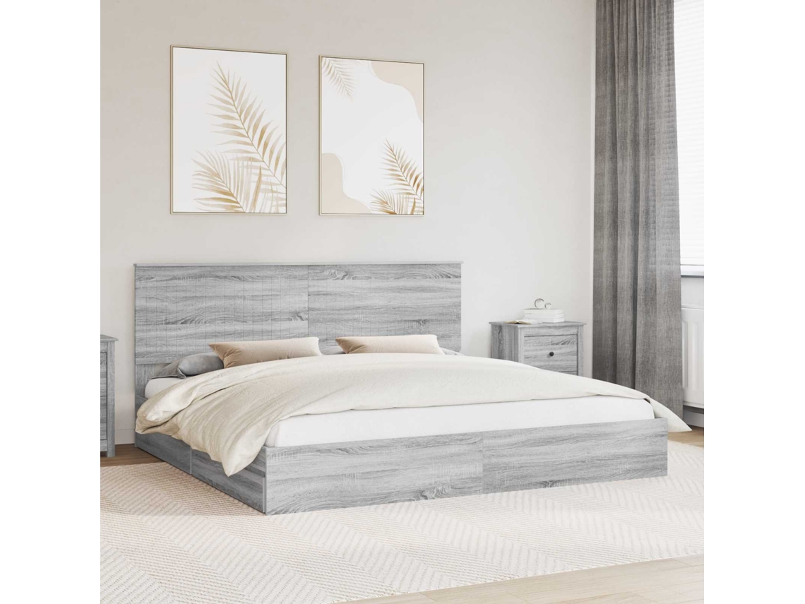 Vidaxl Cama Com Armazenamento Com Gaveta Cinza Sonoma 200 X 200 Cm