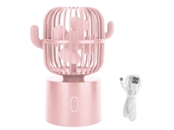 Ventilador Mini Portátil Cactus com Cabeça Móvel Usb Carregável para Escritório e Casa Rosa