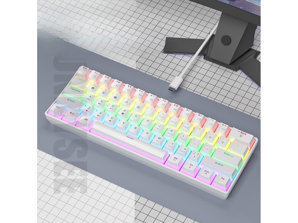 Teclado ultracompacto de 61 teclas com retroiluminação RGB, à prova d'água, ideal para PC, Mac, PS4 e Xbox One. Branco Hexinyigjly