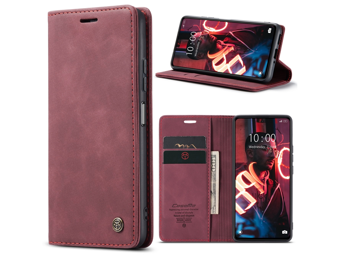 Capa Flip Para Celular Com Slot Magnético Para Cartão Simvermelho Vinho, Redmi Note 8 Pro