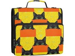 Pasta Organizadora Com Estampa De Gato Desenho Animado, Zíper Preto, Laranja E Amarelo, 3-argolas Em D De 3, 8cm Com