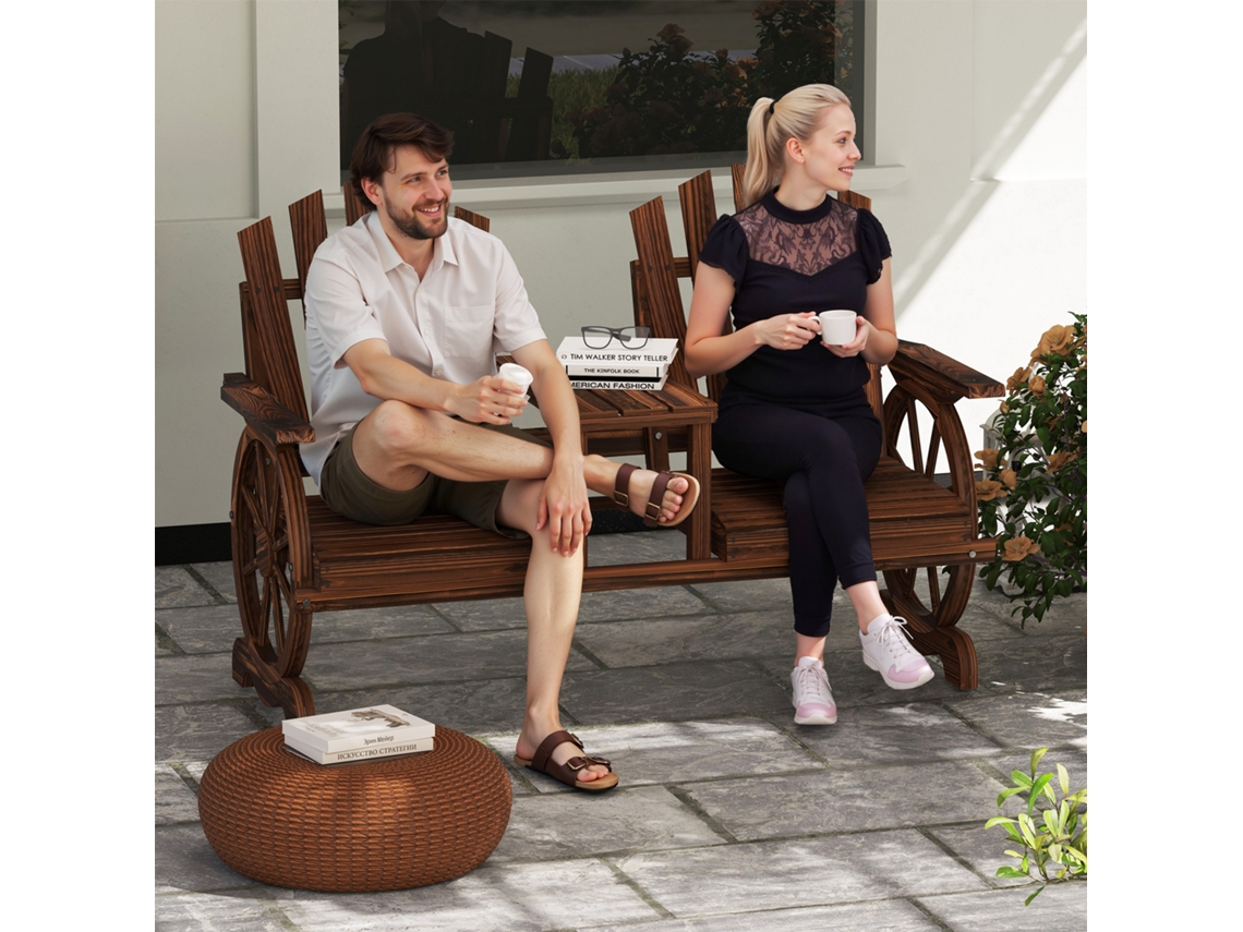 Banco Para Jardim Carbonizado 102 Cm De Altura, 154x65 Cm, Com 2 Lugares, Furo Para Guarda-chuva E Pernas Com Rodas