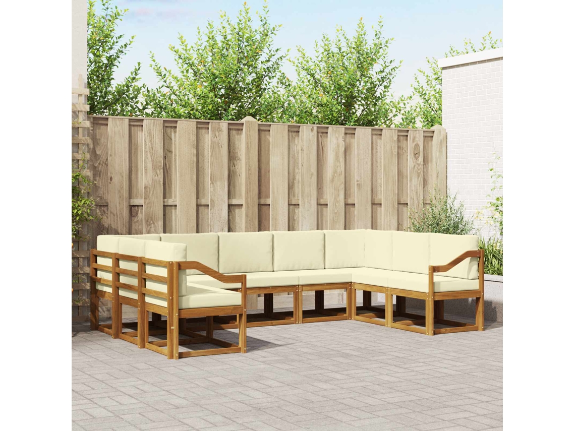 Vidaxl Conjunto De Sofás Para Exterior 9 Unid. Natural E Creme