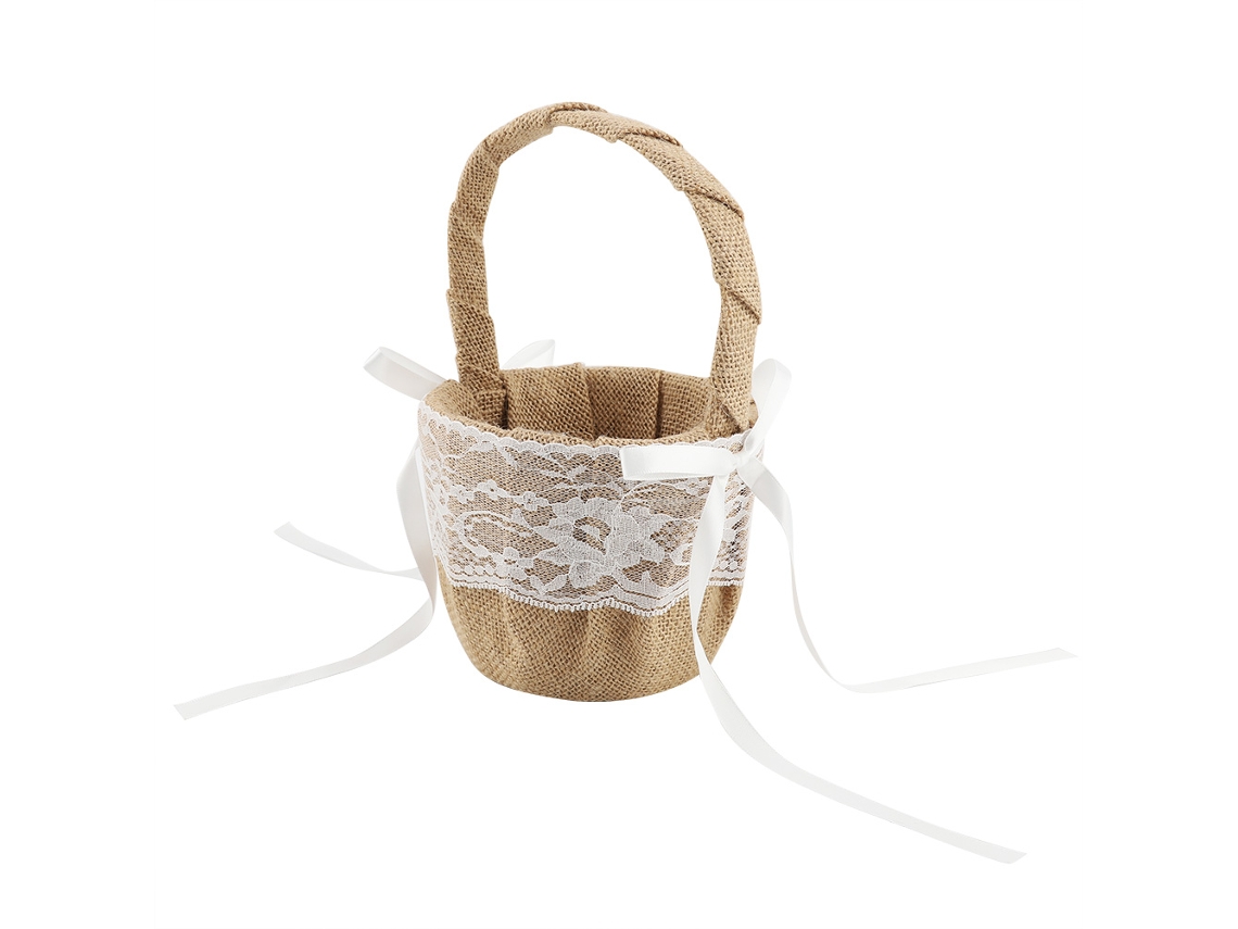 Cesta De Flores Branca Para Dama De Honra, Material De Linho E Algodão Com Renda, Ideal Para Casamentos E Presentes