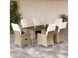 Vidaxl 7 Pcs Conjunto de Bistrô para Jardim C/ Almofadões Vime Pe Bege