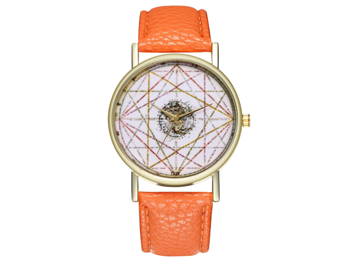 Relógio analógico de quartzo unissex com pulseira listrada em PU (laranja)