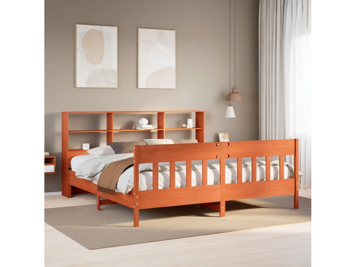 Cama Sem Colchão 200x200 Cm Pinho Maciço Castanho-mel