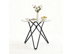 Mesa De Jantar Redonda Vidro Temperado 90cm, 1-4 Pessoas, Metal, Preto, Economiza Espaço-mh