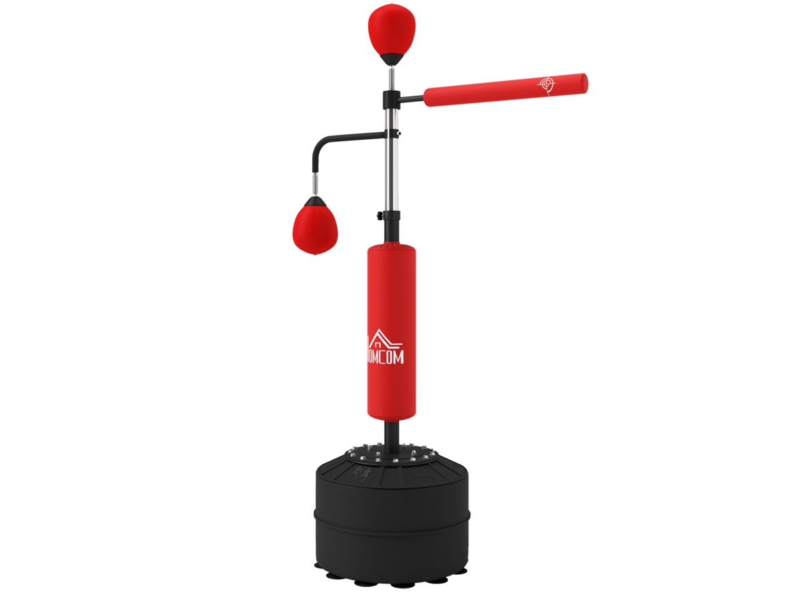 Bola de boxe com altura ajustável, 2 bolas de velocidade e barra giratória de 360°, 88x50x160-230 cm, vermelha e preta.