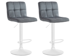 Conjunto de 2 banquetas de bar em veludo cinza escuro com costura decorativa e base em metal branco em formato de trombeta 10_0004402