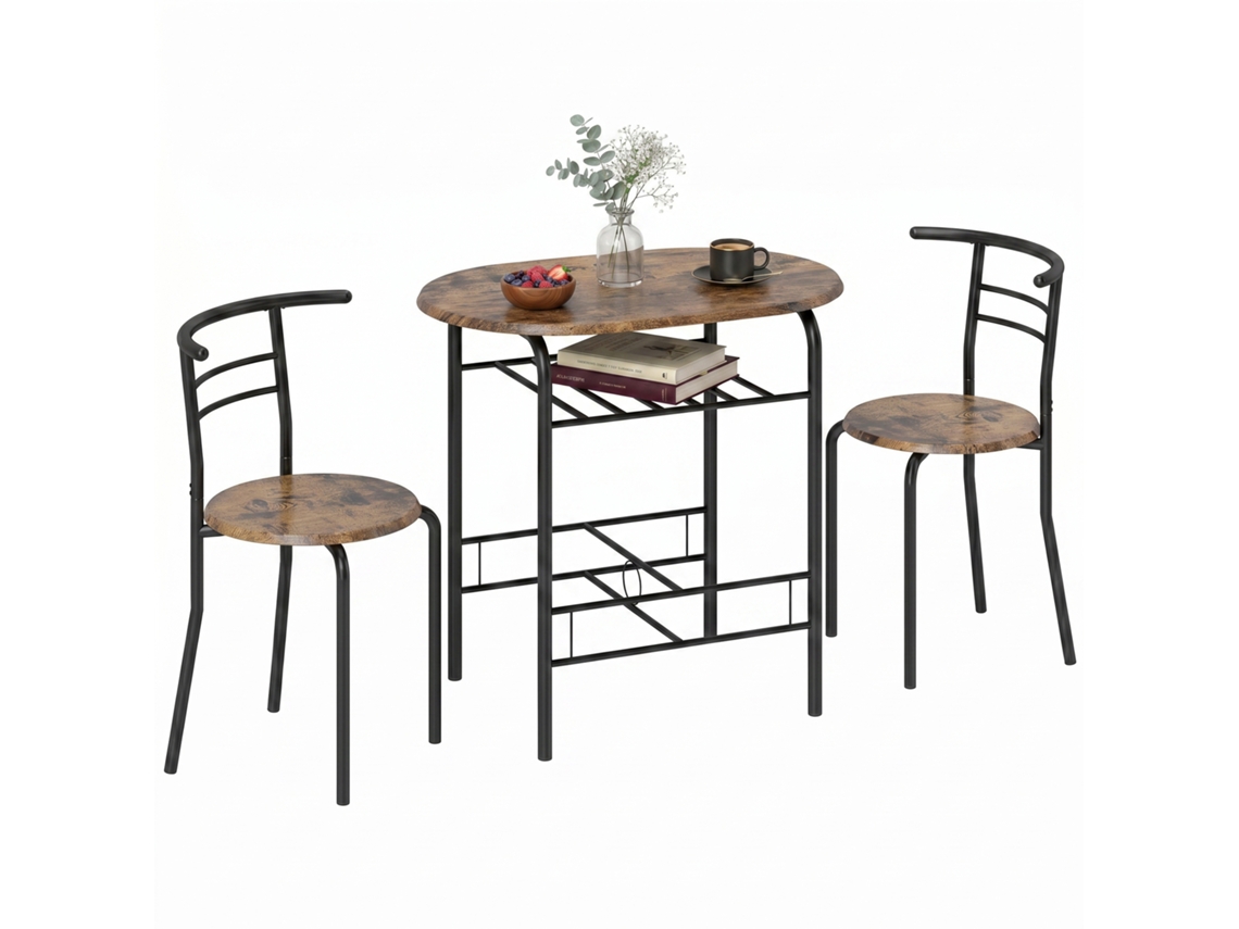 Conjunto Jantar 3 Peças, Mesa C/ Cadeiras P/ 2 Pessoas C/ Prateleira, Sala Estar, Aparência Rústica Madeira Marrom