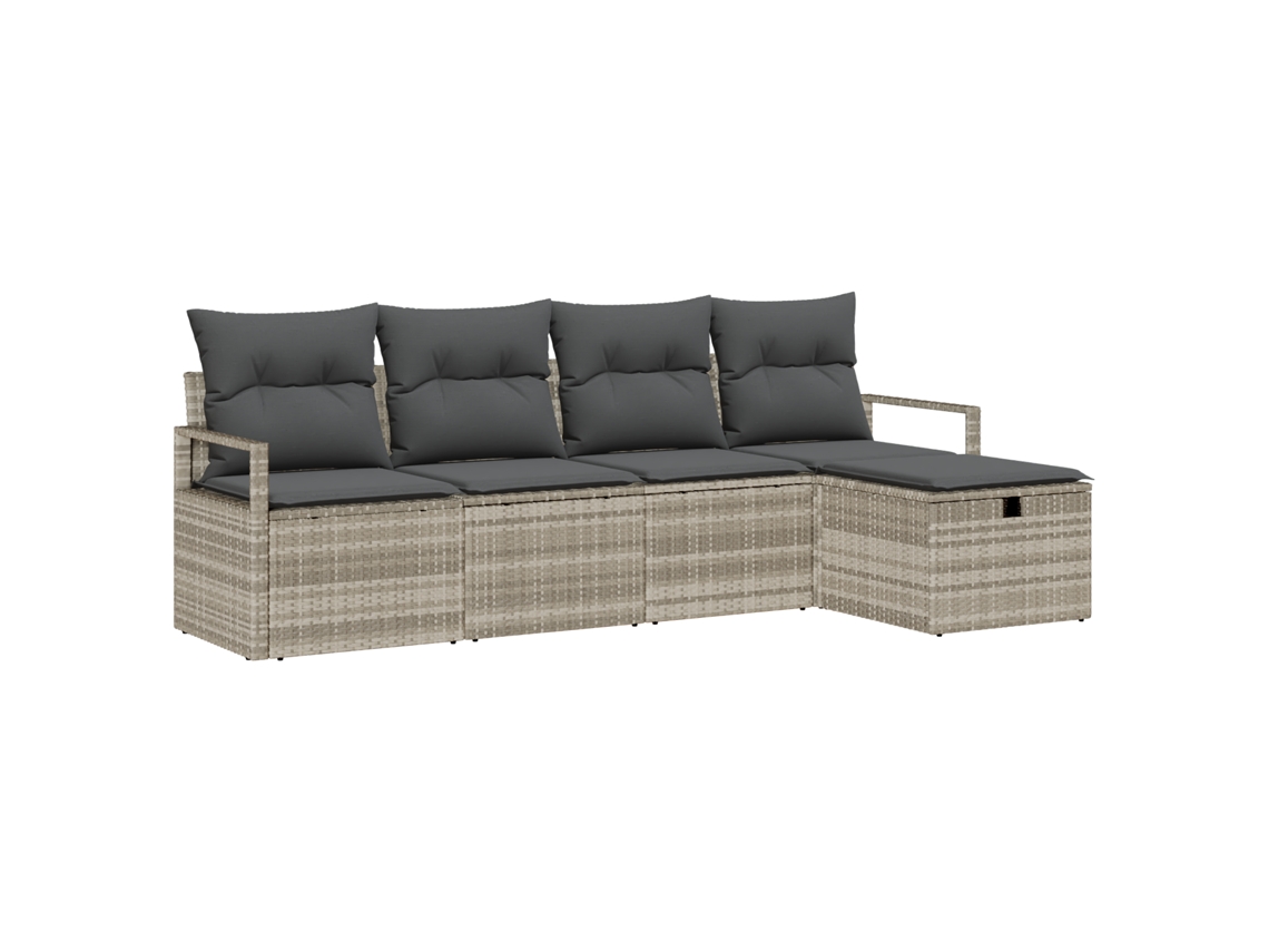 Conjunto 5 Conjunto De Sofás Para Exterior Vidaxl Cinzento-claro Vime Pe