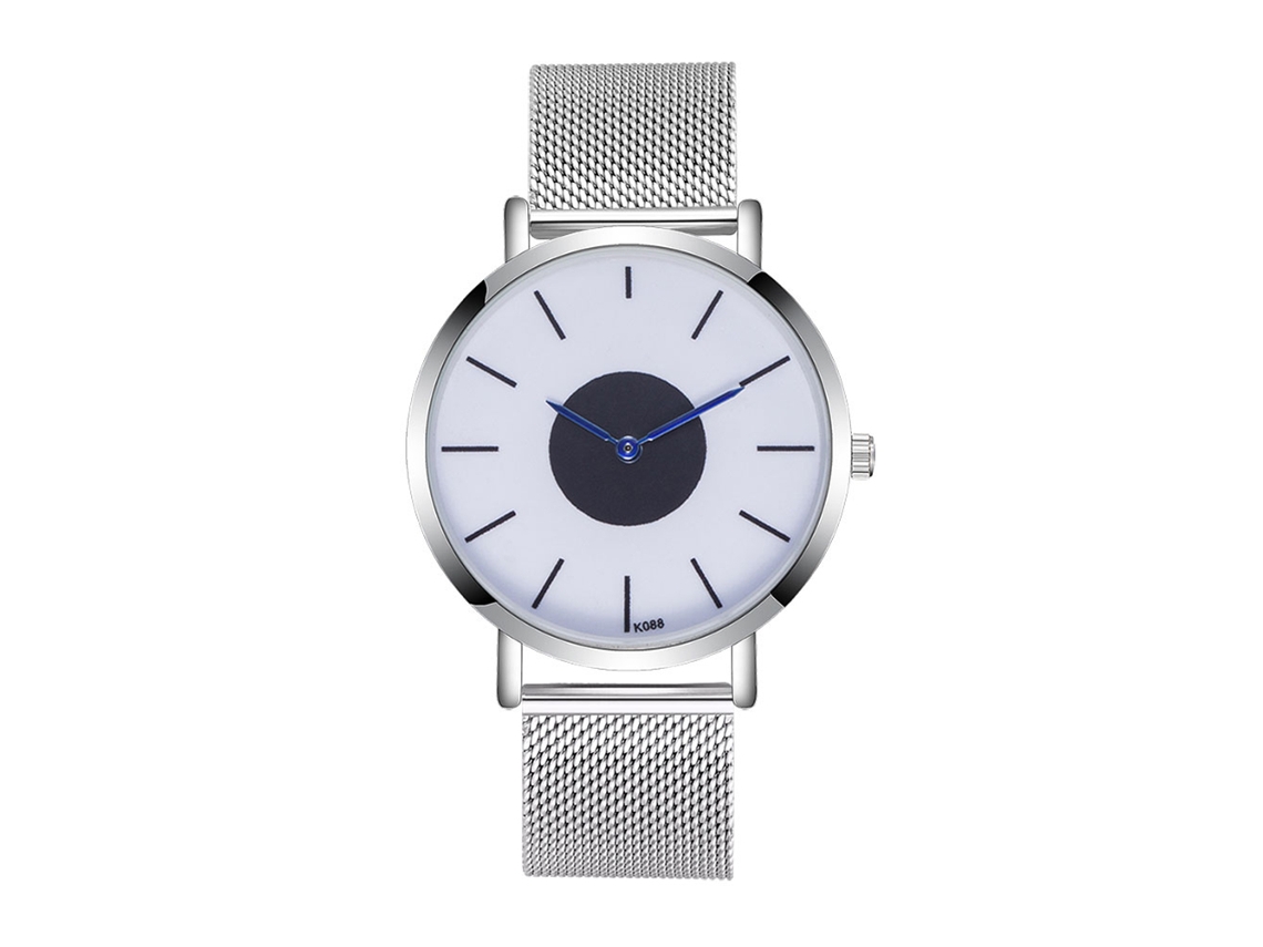 Relógio de pulso masculino ultrafino em aço com pulseira de malha prateada