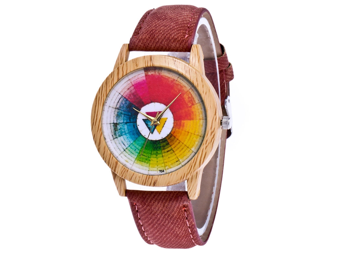 Reloj De Pareja Zhoulianfa De Cuarzo Con Dial Colorido Y Correa De Lona Marrón
