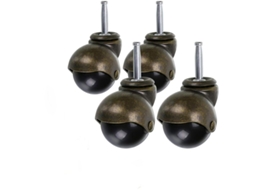 Quatro rodízios esféricos (50 mm) – Acabamento em bronze – Adequados para sofás, cadeiras e móveis de cozinha.