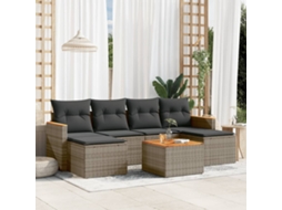 Vidaxl 7 Pcs Conjunto Sofás P/ Jardim C/ Almofadões Vime Pe Cinzento