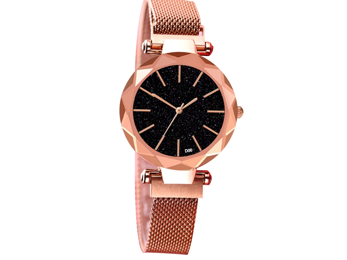 Reloj De Pulsera De Cuarzo Con Esfera Estrellada Para Mujer De Acero Oro Rosa Casual Elegante