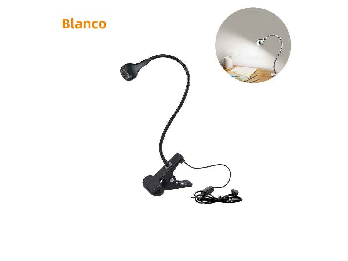 Luminária de Leitura Usb com Suporte e Clipe, Luz Noturna para Quarto MDUG (luz Fria Preta)