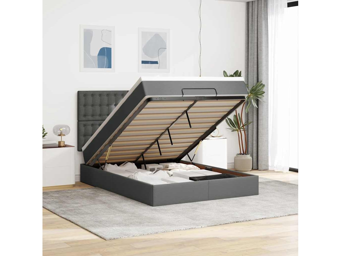 Vidaxl Estrutura De Cama Otomana Com Colchão 140x190cm Cinzento Escuro