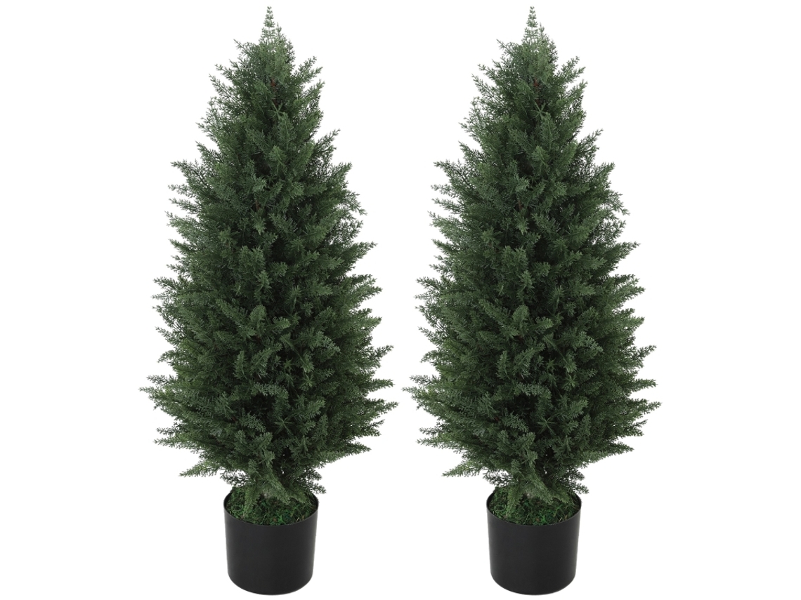 Conjunto De 2 Cipreste Artificial 90cm Uv Resistente Planta Em Vaso Para Sala Quarto Exterior