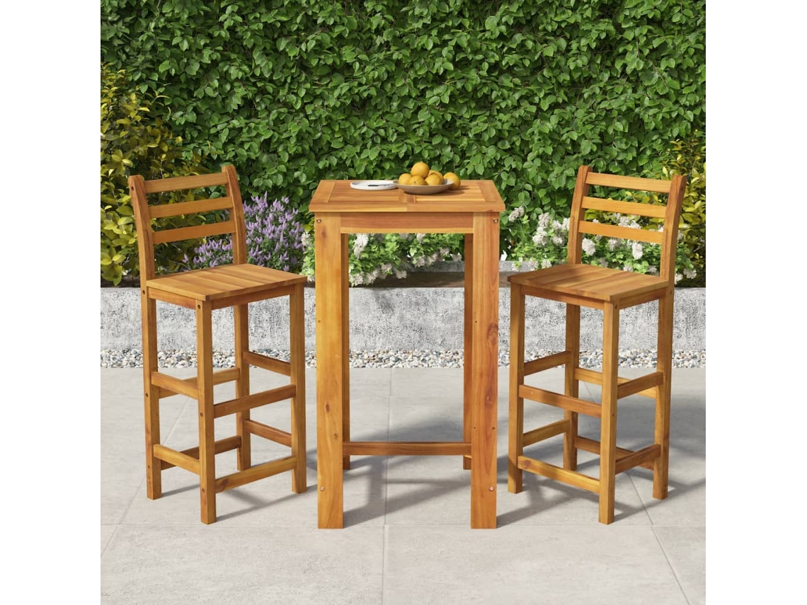 Conjunto De Bar Para Jardim 3 Pcs Madeira De Acácia Maciça Dkd Home Decor