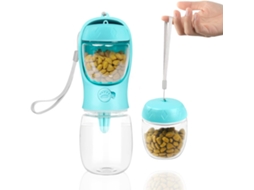 Garrafa de água para cães de 350ml com recipiente para comida (azul)