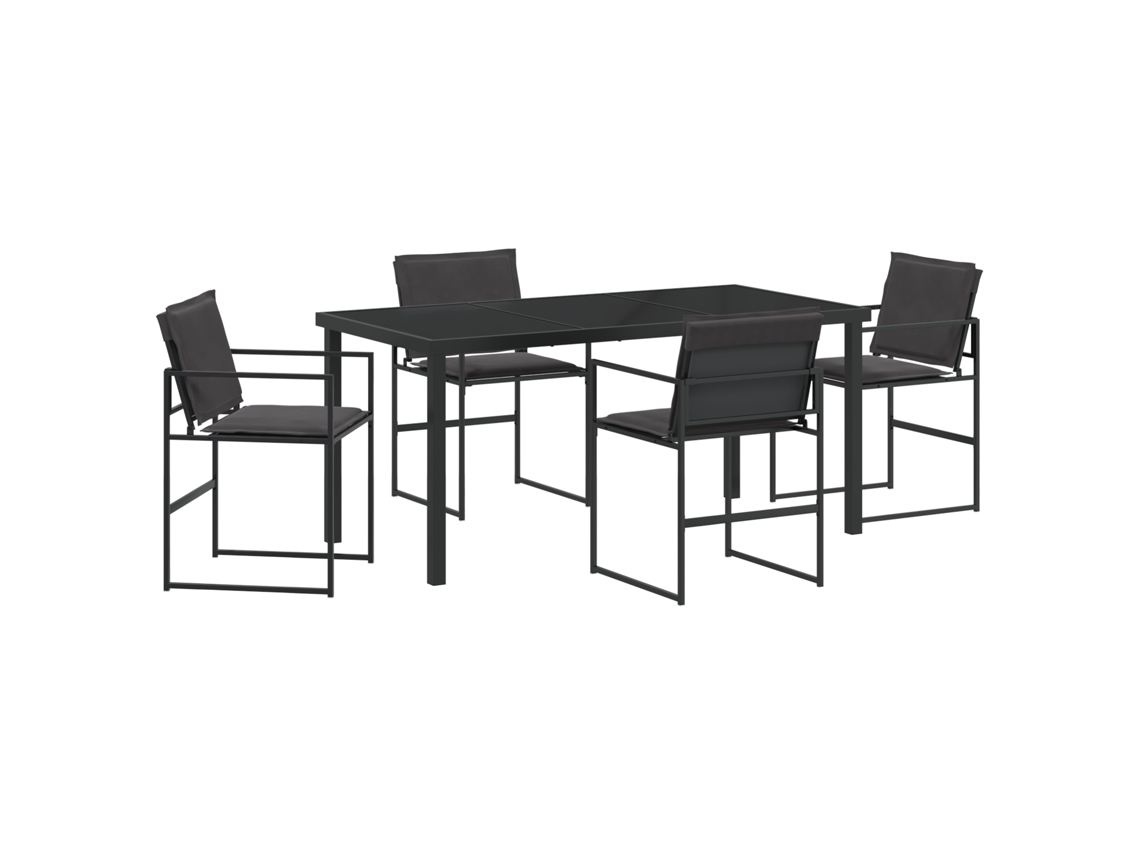 Conjunto 5 De Vidaxl De Jantar Para Jardim Com Almofadas Preto Textilene E Aço