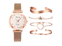 Conjunto de Presente Feminino com Relógio de Pulseira de Malha e Caixa Laranja SPQMENT