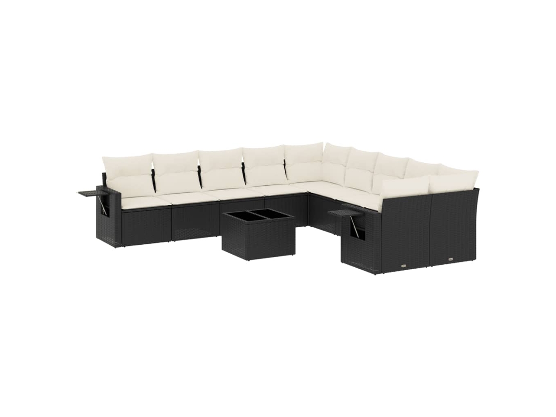 Conjunto de 11 Sofás de Jardim com Almofadões Vime Pe Preto MAISON EXCLUSIVE