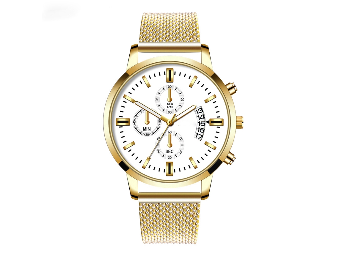 Relógio masculino casual de quartzo com mostrador redondo colorido (ouro branco)
