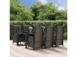 7 Pcs Conjunto Jantar Jardim C/ Almofadões Vime Pe Preto/cinza Dkd Home Decor