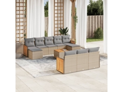 Vidaxl 11 Pcs Conjunto Sofás De Jardim C/ Almofadões Vime Pe Bege