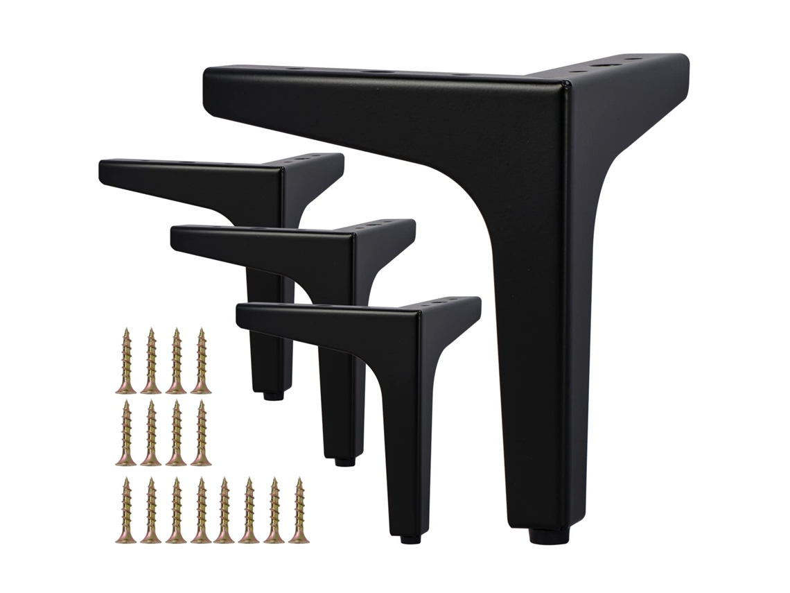 Pés de Cama, Suporte de Mesa Vanê em Metal com Parafusos e Protetores de Chão para DIY – Móveis, Sofá, Poltrona, Cadeira, 6 Polegadas, Preto BTforus