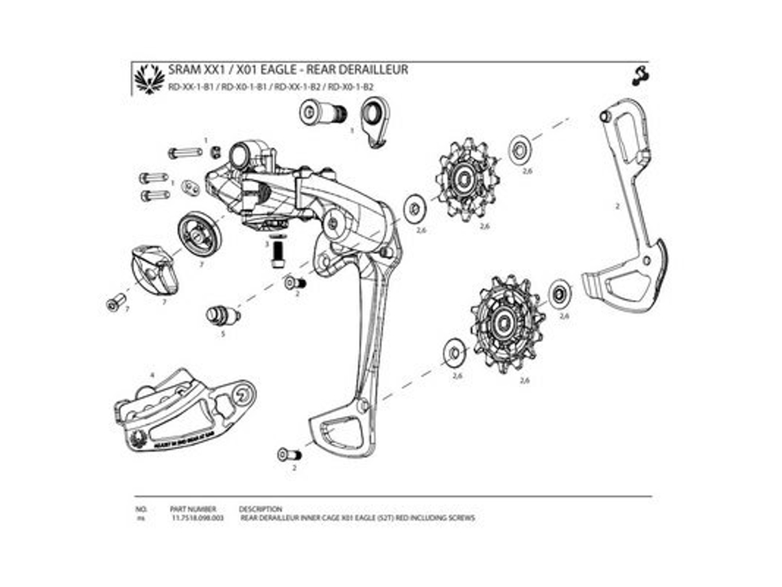 Descarrilhador Traseiro Sram X01 Eagle 52T Red