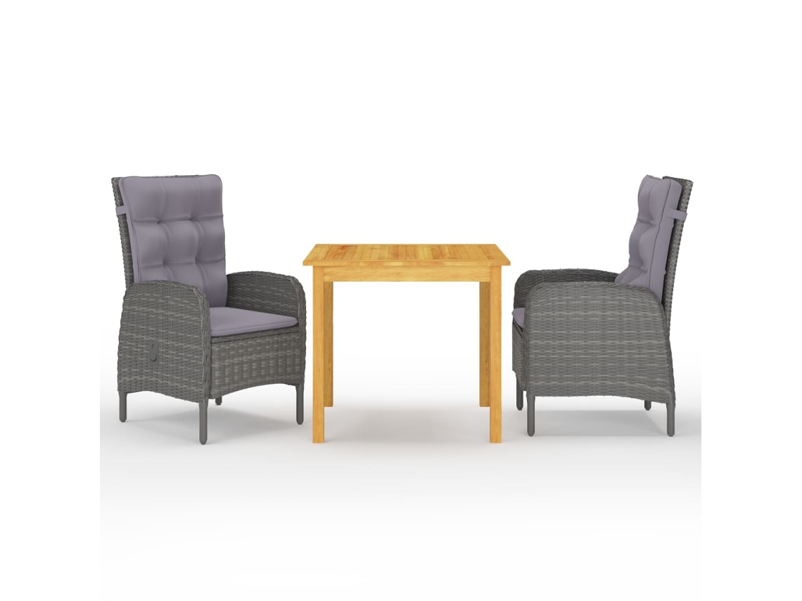 Vidaxl 3 Pcs Conjunto De Jantar Para Jardim Cinzento