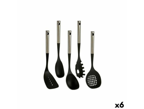 Conjunto de utensílios de cozinha em plástico preto 8,5 x 35 x 20,5 cm (6 peças)