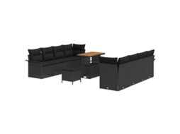 Conjunto 11 Conjunto De Sofá De Jardim Vidaxl Preto Vime Pe (242,5 X 62 X 85 Cm)